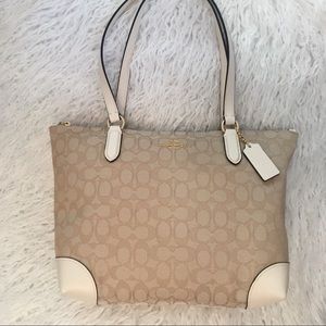 COACH F29958 Signature Jacquard Tote Khaki / Cream